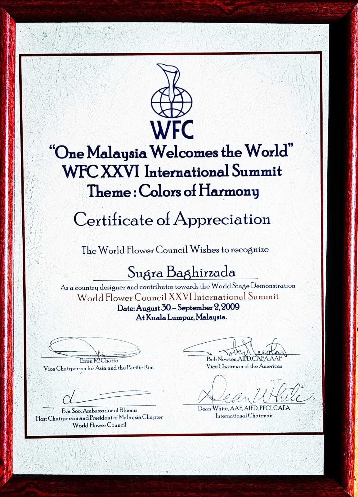 "One Malaysia Welcomes the World" WFC XXVI International Summit. Theme: Colors of Harmony